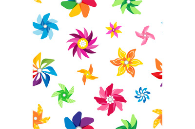 Pinwheel pattern. Seamless print of colorful summer children toy, fan