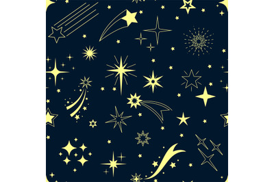 Starry night pattern. Seamless print with shooting star and falling co