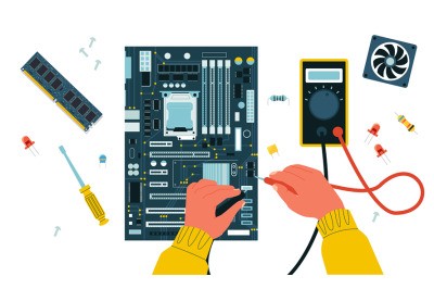 Computer repair. Electric circuit troubleshooting and maintenance with