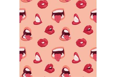 Cartoon mouth pattern. Seamless print of face expressions with opened