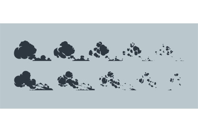 Run dust effect. Cartoon fast move smoke trace animation kit&2C; steam mo