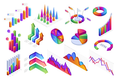 Isometric infographic. 3D diagrams, graphs, progress bars and charts,