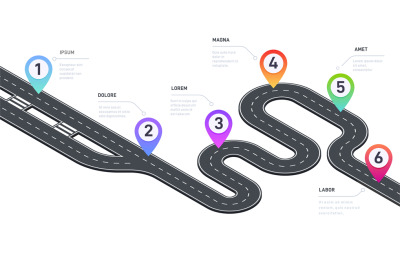 Isometric pathway infographic. Road map with checkpoints and milestone