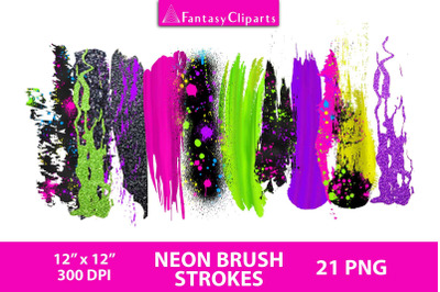 Neon Brush Strokes Clipart PNG | Colorful Paint Splatters