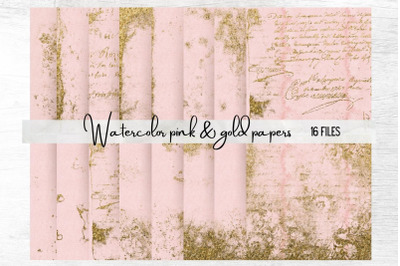 Watercolor Pink and Gold Papers