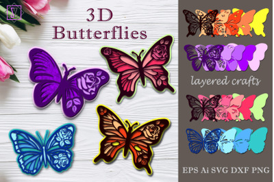 3D Butterflies. Craft.Cricut SVG.