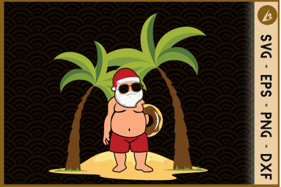 Christmas in July Santa Hawaiian Surfing