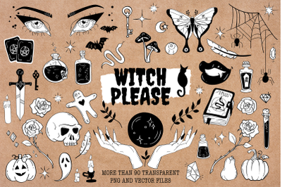 Witch Please Witchcraft and Spooky Illustrations, Clip Art