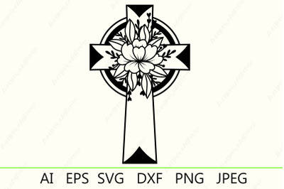 Celtic cross with flowers svg, Floral cross silhouette