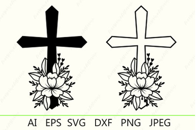 Flower cross svg, Floral christian cross, Religion svg cut file