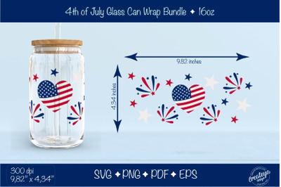 4th of July Glass Can wrap. Beer Can Glass Wrap 16 oz. for Libbey Can