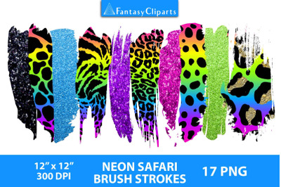Neon Animal Print Brush Strokes Clipart | Safari Leopard PNG