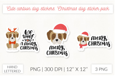 Christmas dog sticker set. Puppy boxer Christmas stickers