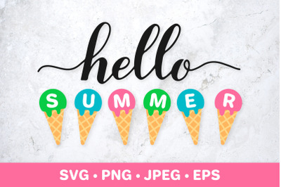 Hello summer SVG. Ice cream cone SVG. Funny summer sign