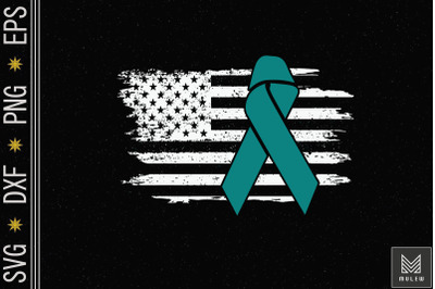 PTSD Teal Ribbon Distressed US Flag