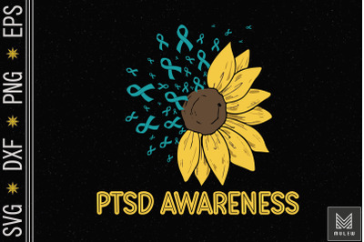 PTSD Awareness Sunflower Teal Ribbon