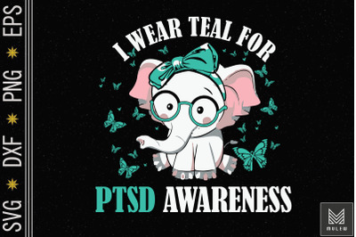 Elephant I Wear Teal For PTSD Awareness