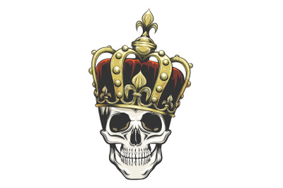 Skull in A King Crown Tattoo isolated on white