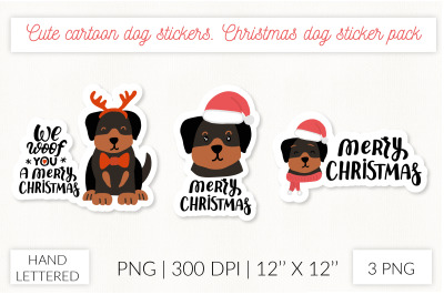 Christmas dog sticker set. Puppy rottweiler Christmas