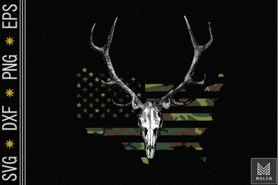 Deer Hunting Skull American Camo US Flag