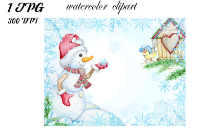 Snowman Watercolor Winter Scene PNG, Winter poster Designs Downloads,