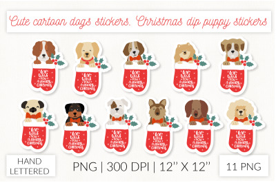 Christmas Socks dog stickers. Puppy Chistmas dog