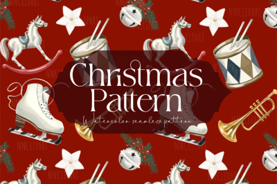 Christmas watercolor digital paper, Christmas Seamless pattern,