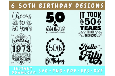 50th Birthday SVG Bundle, 6 Designs, 50 And Fabulous SVG, Cheers To 50