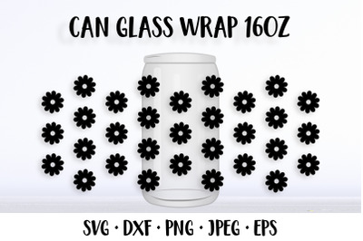 Flowers can glass wrap template SVG. Summer glass can