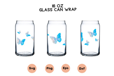 16 oz Glass Can Wrap Watercolour Butterfly SVG PNG EPS DXF