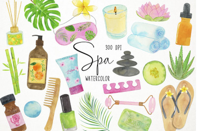 Watercolor Spa Clipart, Beauty Clipart, Self Care Clipart, Relax