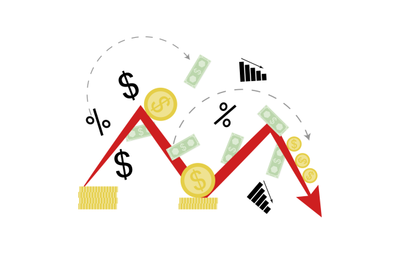 Financial crisis and bankrupt, recession and decrease chart of finance