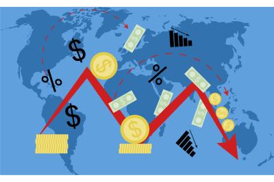 Global crisis and recession, concept decrease and downfall world busin