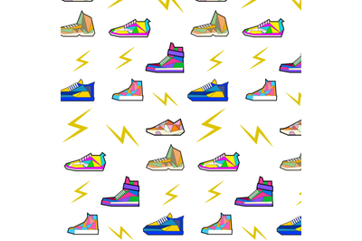 Running equipment seamless pattern, sport shoes to run and jogging