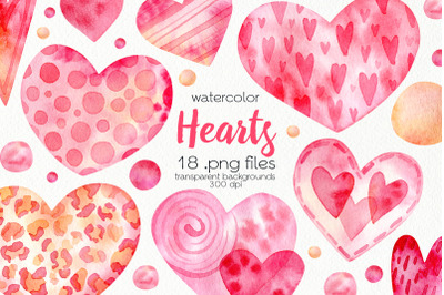 Watercolor Hearts Clipart - PNG Files