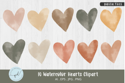 Watercolor Hearts Clipart | 10 Variations