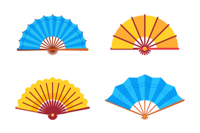 Handheld fan. Traditional chinese or japanese accessory. Open colorful