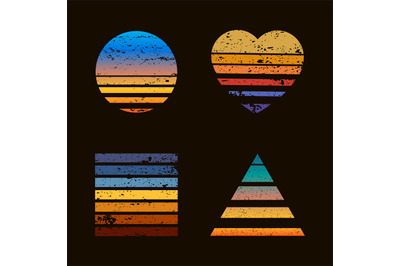 Retro striped sunset prints. Abstract 80s style colorful shapes for lo