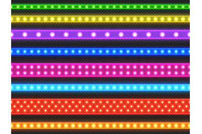 LED light tape. Seamless realistic colorful LED decorative strip of di
