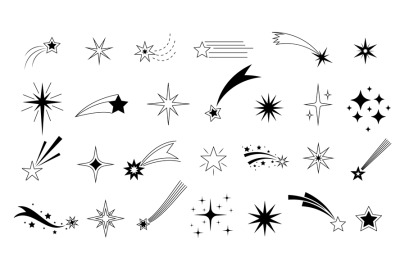 Shooting star icon. Flying comet with tail, falling meteor, abstract f