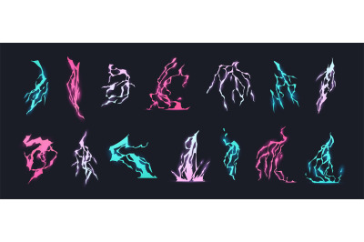 Cartoon lightning effect. Thunderbolt strike comic sprite asses for 2D