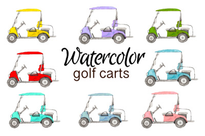 Golf carts watercolor clipart vehicle transport car game