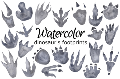 Dinosaur&#039;s footprints watercolor clipart dino trex T-rex