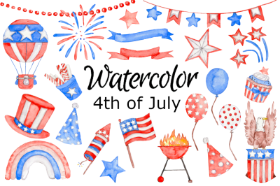 4th of July watercolor clipart