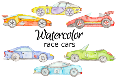 Watercolor race cars clipart art truck vehicle transport