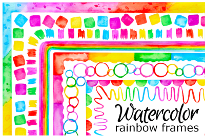 Watercolor rainbow frame clipart border