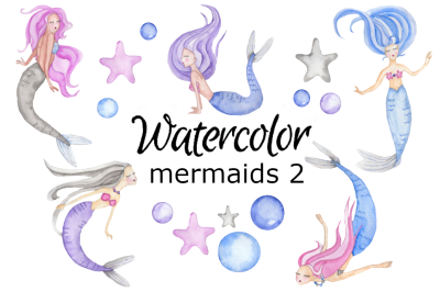 Mermaid 2 watercolor clipart