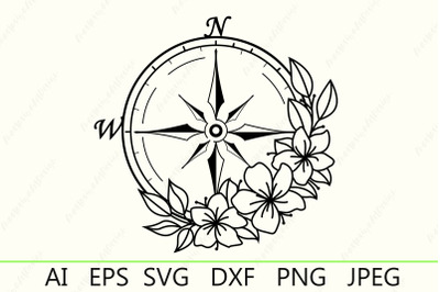 Compass with flowers svg