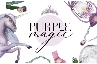 Purple Magic - Watercolor Mystic Illustrations Set