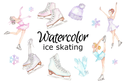 Watercolor ice skating clipart